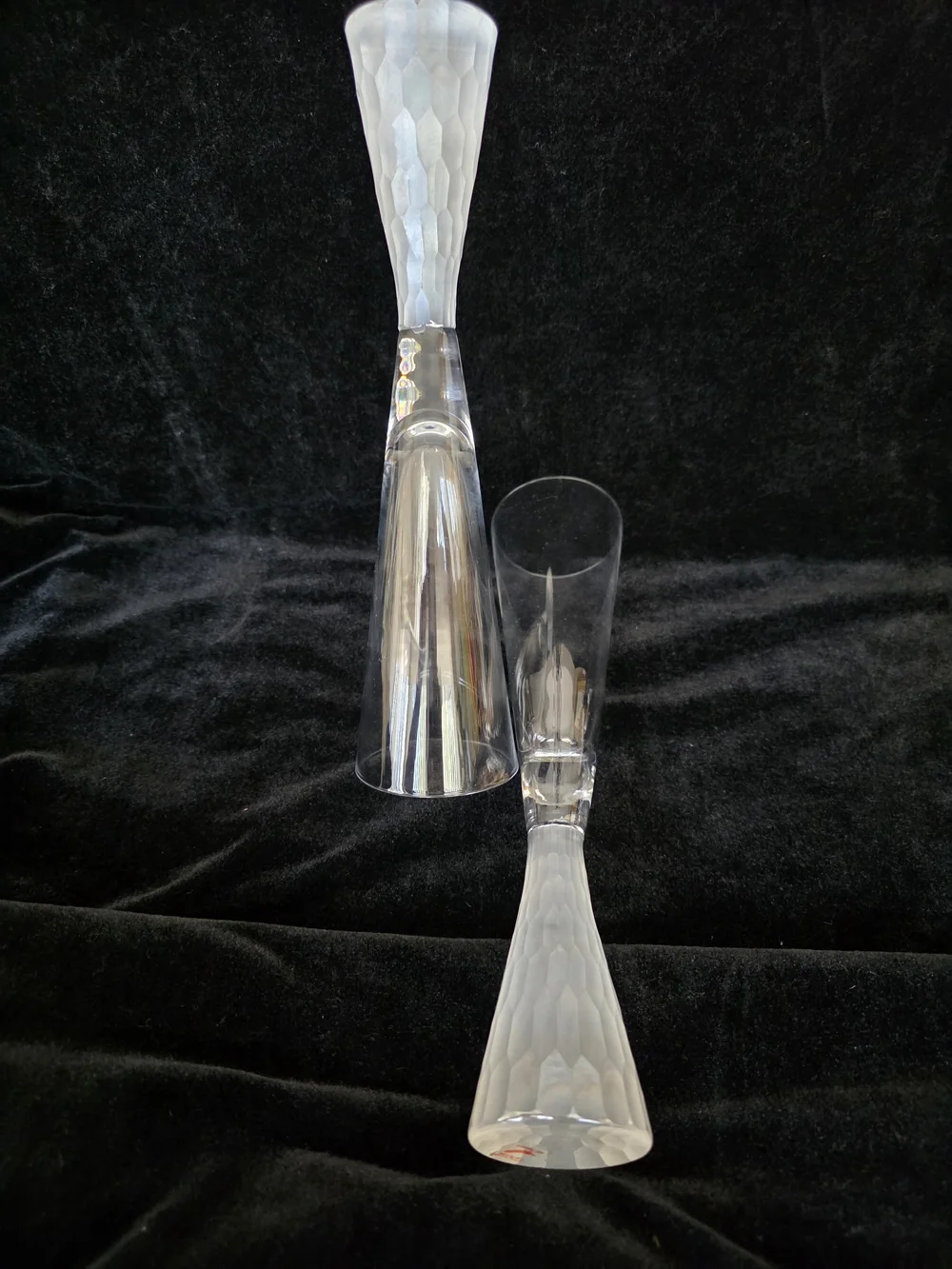 2-Vintage 1970 Roost San Francisco Clear and Frosted White Champagne Flutes